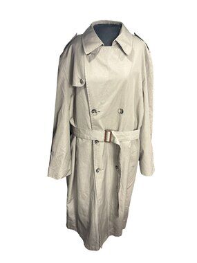 Christian Dior Le Connaisseur Beige Mens Trench Coat 44L Wool Blend Double-Breas